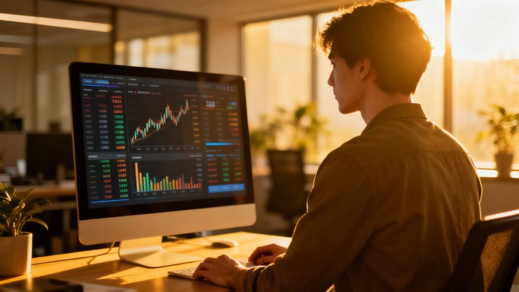 Persona revisando puntos Infonavit y precalificación en pantalla.