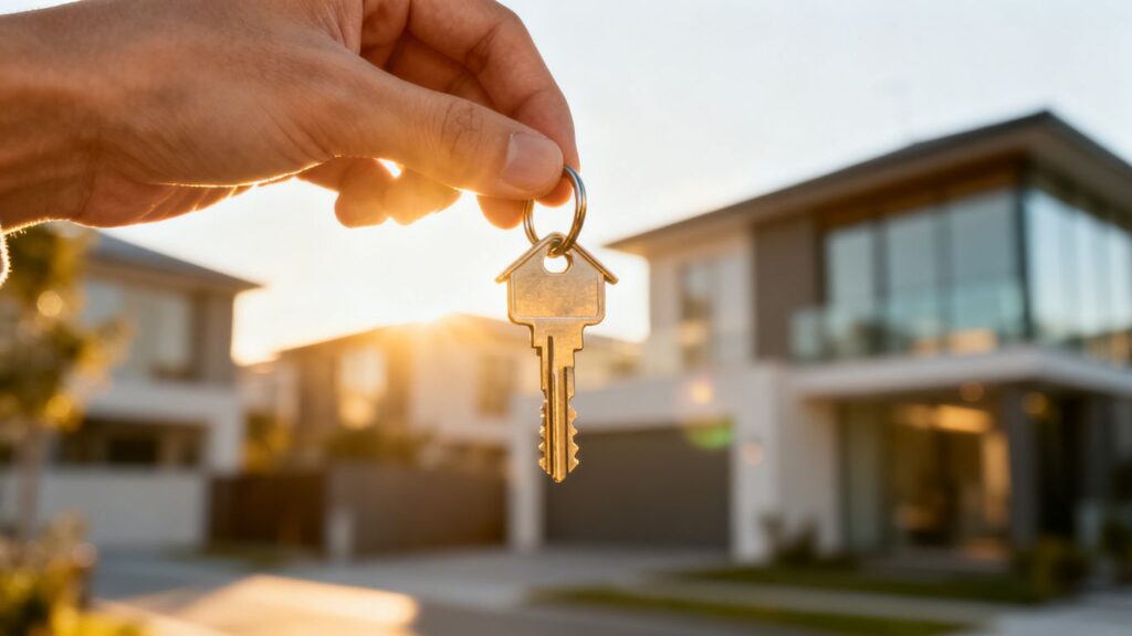 Persona con llave y casa Infonavit.