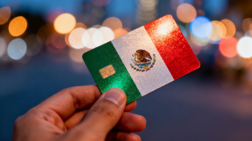 Tarjeta de crédito con bandera de México.